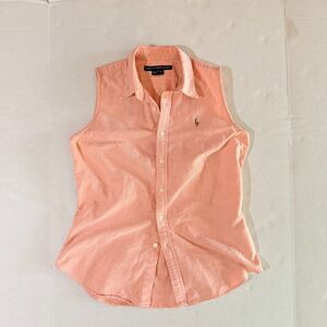 VTG Ralph Lauren, Coral Orange Sleeveless Cotton Button Up, 8